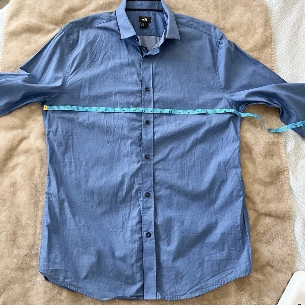 H&M Long Sleeve Button Up Collared Shirt Blue Men Size Large - Picture 11 of 11